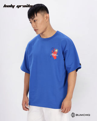 Guy in Streetwear Style 'Solo Bitch' Blue 240 GSM 100% Terry Cotton Oversize Graphic T-Shirt HG x Bumchiq - Side 1
