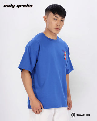 Guy in Streetwear Style 'Solo Bitch' Blue 240 GSM 100% Terry Cotton Oversize Graphic T-Shirt HG x Bumchiq - Side 2