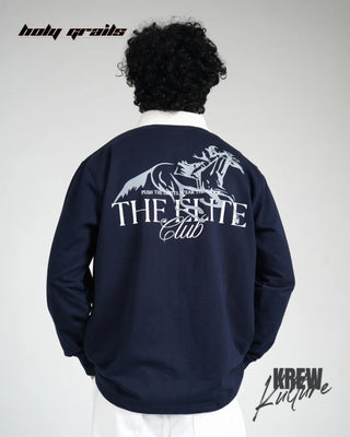 GuyinStreetwear Style 'The Elite' Navy Blue 280 GSM French Terry Cotton Screen Printed Polo T-Shirt HG x Krewe Kulturr - Back