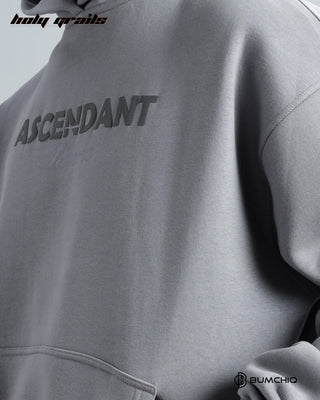 Guy in Streetwear 'Ascendant' Grey 350-370GSM 100% Cotton Puff Print Oversize Hoodie HG x Bumchiq - Front Print Close Up