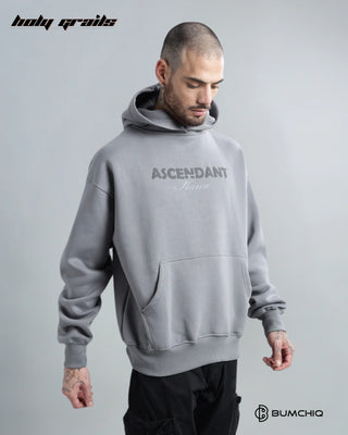 Guy in Streetwear 'Ascendant' Grey 350-370GSM 100% Cotton Puff Print Oversize Hoodie HG x Bumchiq - Front Side