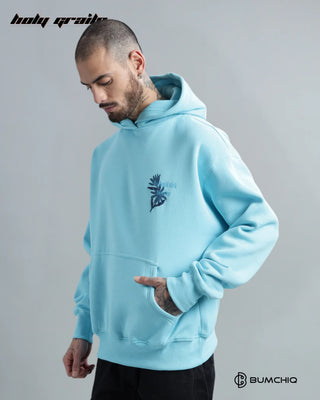 Guy in Streetwear 'Birds Of Feather' Light Blue 350-370 GSM 100% Cotton Puff Print Oversize Hoodie HG x Bumchiq - Side 2