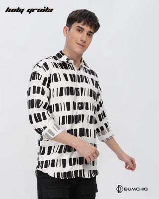 Guy in Streetwear 'Black Box Abstract' White Imported Fabric Full Sleeve Slim Fit Shirt HG x Bumchiq - Front Side 2