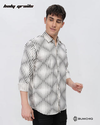 Guy in Streetwear 'Black Dotted Abstract' White Imported Fabric Full Sleeve Slim Fit Shirt HG x Bumchiq - Front Side 1