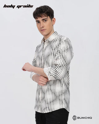 Guy in Streetwear 'Black Dotted Abstract' White Imported Fabric Full Sleeve Slim Fit Shirt HG x Bumchiq - Front Side 2