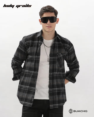 Guy in Streetwear 'Black Flannel' Full Sleeve 100% Cotton Checkered Overshirt HG x Bumchiq - Front