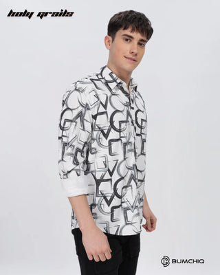 Guy in Streetwear 'Black Geometrical' White 80% Cotton 20% Polyester Full Sleeve Slim Fit Shirt HG x Bumchiq - Front Side 1