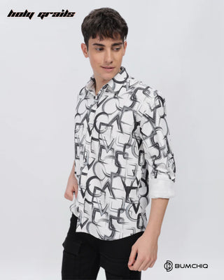 Guy in Streetwear 'Black Geometrical' White 80% Cotton 20% Polyester Full Sleeve Slim Fit Shirt HG x Bumchiq - Front Side 2