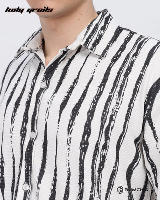 Guy in Streetwear 'Black Line Abstract' 80% Cotton 20% Polyester Full Sleeve Skin Fit Shirt HG x Bumchiq - Front Close Up