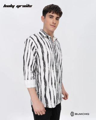 Guy in Streetwear 'Black Line Abstract' 80% Cotton 20% Polyester Full Sleeve Skin Fit Shirt HG x Bumchiq - Front Side 1