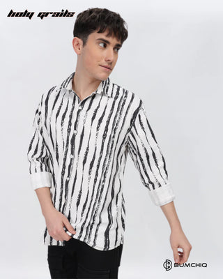 Guy in Streetwear 'Black Line Abstract' 80% Cotton 20% Polyester Full Sleeve Skin Fit Shirt HG x Bumchiq - Front Side 2