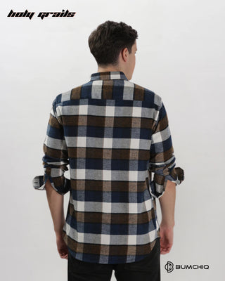 Guy in Streetwear 'Blue-Brown Flannel' 100% Cotton Checkered Full Sleeve Overshirt HG x Bumchiq - Back