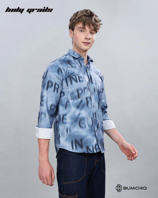 Guy in Streetwear 'Blue Alphabetical' Full Sleeve 90% Cotton 10% Polyester Overshirt HG x Bumchiq - Front Side 2