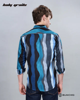 Guy in Streetwear 'Blue Wavy' Full Sleeve 70% Cotton 30% Polyester Overshirt HG x Bumchiq - Back