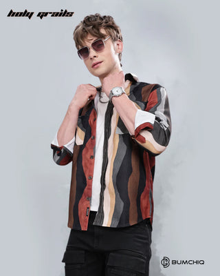 Guy in Streetwear 'Brown Wavy' Full Sleeve 70% Cotton 30% Polyester Overshirt HG x Bumchiq - Front