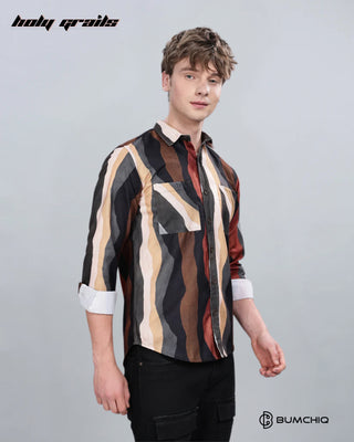 Guy in Streetwear 'Brown Wavy' Full Sleeve 70% Cotton 30% Polyester Overshirt HG x Bumchiq - Front Side 2