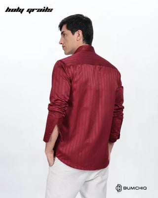 Guy in Streetwear 'Cherry Red Stripes' Solid Polycotton Full Sleeve Slim Fit Shirt HG x Bumchiq - Back