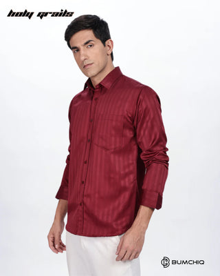 Guy in Streetwear 'Cherry Red Stripes' Solid Polycotton Full Sleeve Slim Fit Shirt HG x Bumchiq - Front Side 1