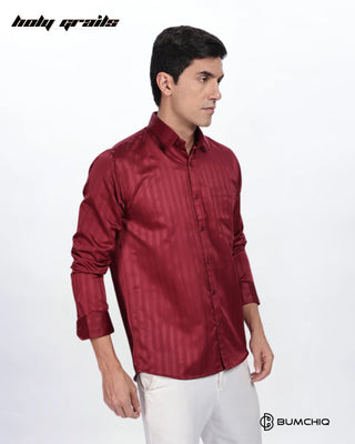 Guy in Streetwear 'Cherry Red Stripes' Solid Polycotton Full Sleeve Slim Fit Shirt HG x Bumchiq - Front Side 2