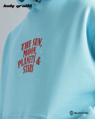 Guy in Streetwear 'Cosmic' Light Blue 350-370 GSM 100% Cotton DTF Print Oversize Hoodie HG x Bumchiq - Front Print Close Up