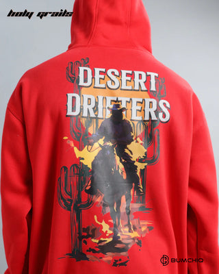 Guy in Streetwear 'Desert Drifters' Red 350-370 GSM 100% Cotton Oversize DTF Printed Hoodie HG x Bumchiq - Back Print Close Up