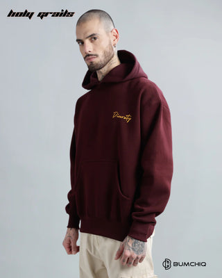 Guy in Streetwear 'Diversity' Maroon Red 350-370 GSM 100% Cotton DTF Print Oversize Hoodie HG x Bumchiq - Side 1