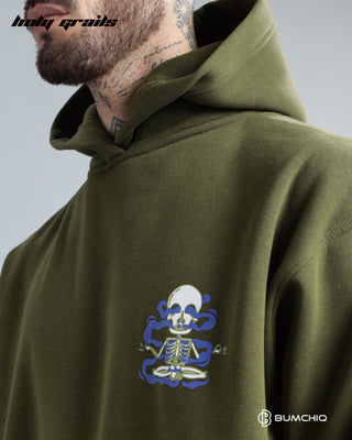 Guy in Streetwear 'Dope' Olive Green 350-370 GSM 100% Cotton Oversize Puff Print Hoodie HG x Bumchiq - Front Print Close Up