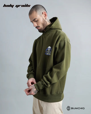 Guy in Streetwear 'Dope' Olive Green 350-370 GSM 100% Cotton Oversize Puff Print Hoodie HG x Bumchiq - Side 1