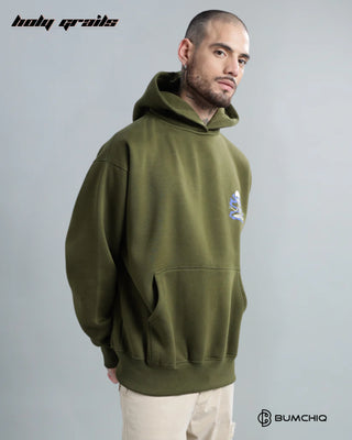 Guy in Streetwear 'Dope' Olive Green 350-370 GSM 100% Cotton Oversize Puff Print Hoodie HG x Bumchiq - Side 2