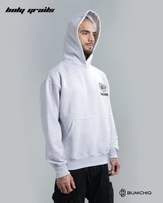 Guy in Streetwear 'Dreaming' Off White 350-370 GSM 100% Cotton Puff Print Oversize Hoodie HG x Bumchiq - Side 2 with Hood On