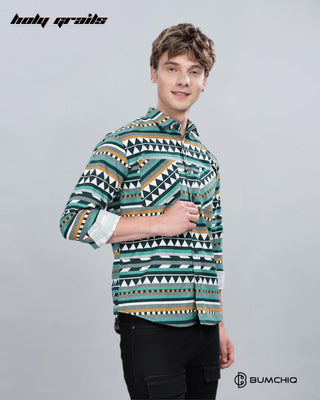 Guy in Streetwear 'Green Aztec' Full Sleeve 70% Cotton 30% Polyester Overshirt HG x Bumchiq - Front Side 2