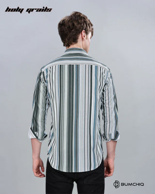 Guy in Streetwear 'Green Blue Stripes' Full Sleeves 70% Cotton 30% Polyester Overshirt HG x Bumchiq - Back