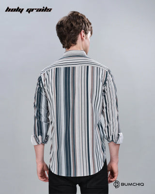 Guy in Streetwear 'Green Cream Stripes' White 70% Cotton 30% Polyester Full Sleeves Overshirt HG x Bumchiq - Back