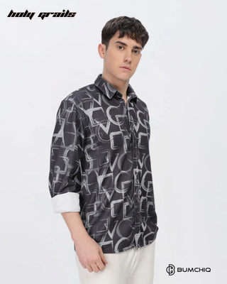 Guy in Streetwear 'Grey Geometrical' Black 80% Cotton 20% Polyester Full Sleeve Shirt HG x Bumchiq - Front Side 1