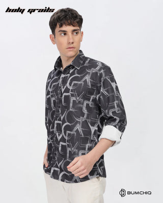 Guy in Streetwear 'Grey Geometrical' Black 80% Cotton 20% Polyester Full Sleeve Shirt HG x Bumchiq - Front Side 2