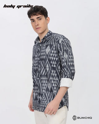 Guy in Streetwear 'Grey Geometrical' Black 80% Cotton 20% Polyester Full Sleeve Slim Fit Shirt HG x Bumchiq - Front Side 1