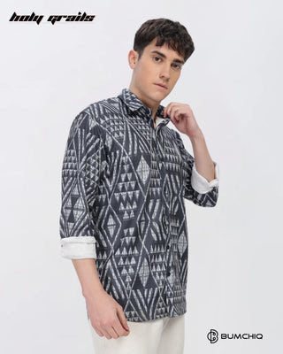 Guy in Streetwear 'Grey Geometrical' Black 80% Cotton 20% Polyester Full Sleeve Slim Fit Shirt HG x Bumchiq - Front Side 2