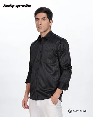 Guy in Streetwear 'Lavish Black Stripes' Polycotton Full Sleeve Slim Fit Solid Shirt HG x Bumchiq - Front Side 1