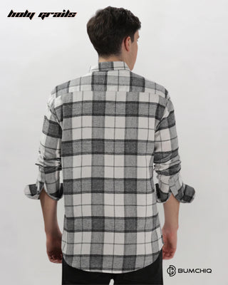 Guy in Streetwear 'Light Grey Flannel' Checkered Full Sleeve 100% Cotton Overshirt HG x Bumchiq - Back