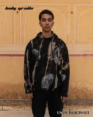 Guy in Streetwear 'Mandana-Black' 320 GSM 60% Cotton & 40% Polyester Mix Hand Painted Oversize Hoodie HG x Unus Imaginari - Front