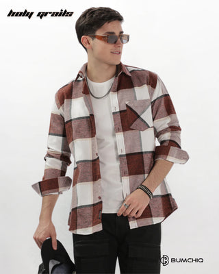 Guy in Streetwear 'Maroon Flannel' Full Sleeve Chekered 100% Cotton Overshirt HG x Bumchiq - Front