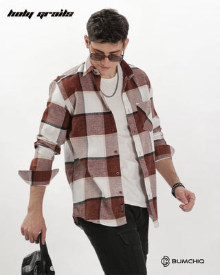 Guy in Streetwear 'Maroon Flannel' Full Sleeve Chekered 100% Cotton Overshirt HG x Bumchiq - Front Side