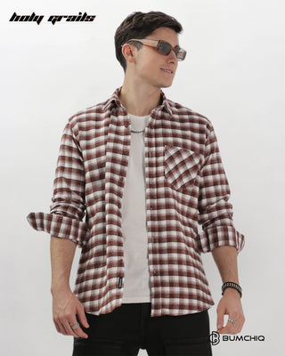 Guy in Streetwear 'Mini Maroon Flannel' Checkered Full Sleeve 100% Cotton Overshirt HG x Bumchiq - Front