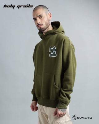 Guy in Streetwear 'Money' Green Olive 350-370 GSM 100% Cotton DTF Print Oversize Hoodie HG x Bumchiq - Side 1