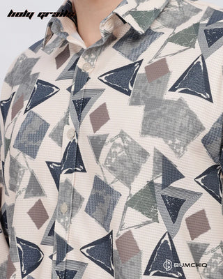 Guy in Streetwear 'Multi Abstract' Beige Polycotton Full Sleeve Slim Fit Shirt HG x Bumchiq - Front Close Up