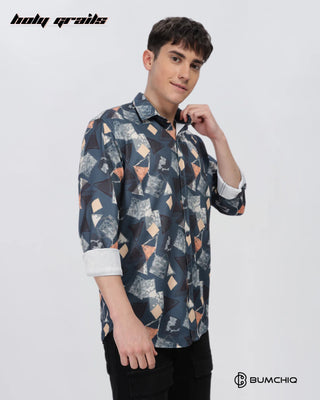 Guy in Streetwear 'Multi Abstract' Blue Polycotton Full Sleeve Slim Fit Shirt HG x Bumchiq - Front Side 1