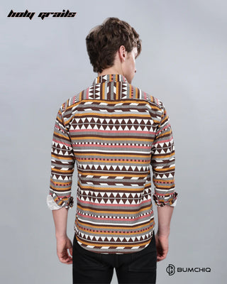 Guy in Streetwear 'Orange Aztec' Full Sleeve 70% Cotton 30% Polyester Overshirt HG x Bumchiq - Back