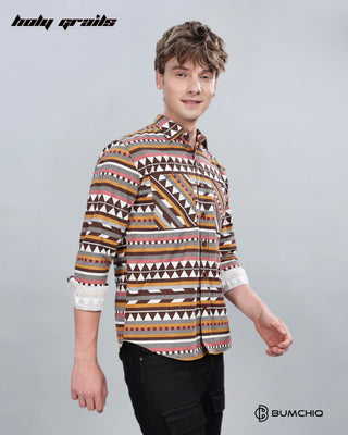 Guy in Streetwear 'Orange Aztec' Full Sleeve 70% Cotton 30% Polyester Overshirt HG x Bumchiq - Front Side 1