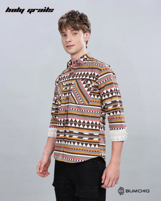 Guy in Streetwear 'Orange Aztec' Full Sleeve 70% Cotton 30% Polyester Overshirt HG x Bumchiq - Front Side 2