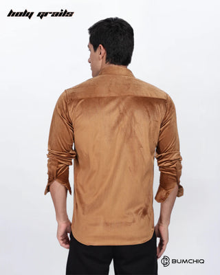 Guy in Streetwear 'Pleat Creased' Beige Solid Polyester Full Sleeve Slim FIt Shirt HG x Bumchiq - Back